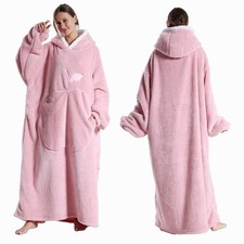 Oversized Wearable Blanket Hoodie Sweatshirt Long Pink Sherpa Apple Pocket Gift