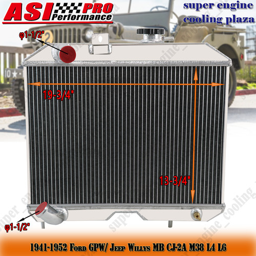 3-Row CC5241 Radiator For 1941-1952 48 Ford GPW/ Jeep Willys MB CJ-2A ...
