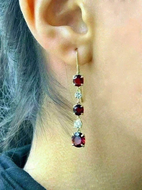2Ct Round Cut Lab Created Red Ruby Drop Dangle Ea… - image 3