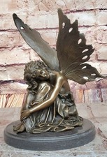Firmato Originale Fairy Con Ali Divinità Bronzo Marmo Scultura Statua Caldo