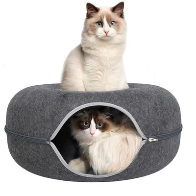 FAMPAWS Large (24 Inch) Peekaboo Cat Cave for Multiple & Large Cat (Dark Grey)