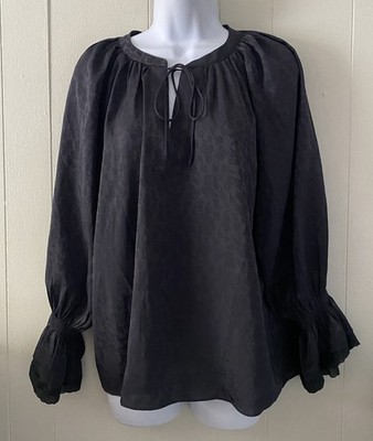 NWOT Anthropologie Current Air Black Floral Top Peasant Blouse Size Medium