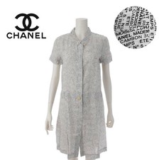 USED CHANEL NEWSPAPER-STYLE SHORT-SLEEVED DRESS 98P P12817 36 VERYGOOD