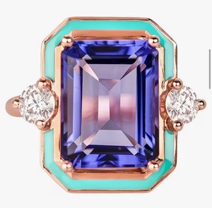 Authentic Tanzanite Blue Enamel 18K Rose Gold-Plated Ring Size 7