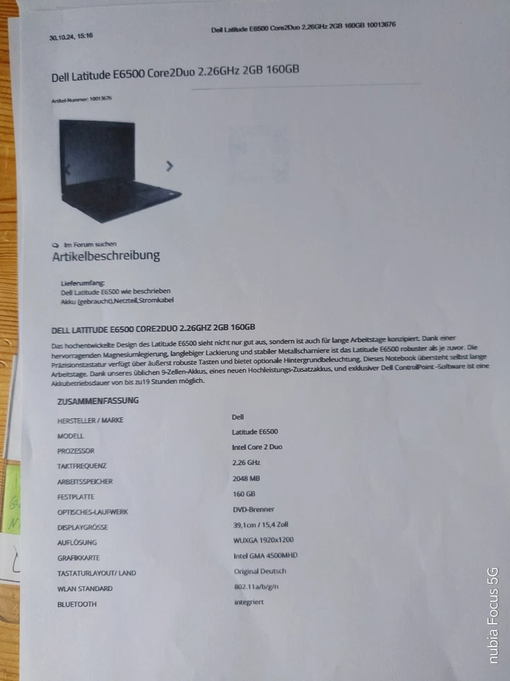 Dell Latitude E6500 Core2DUO 2,26GHZ 2GB 160GB Notebook - Bild 3 von 3