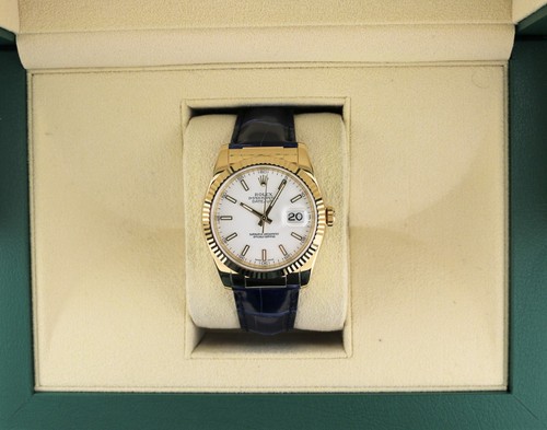 2006 Rolex Datejust 116138 White Dial Blue Leather Strap 18kt ...