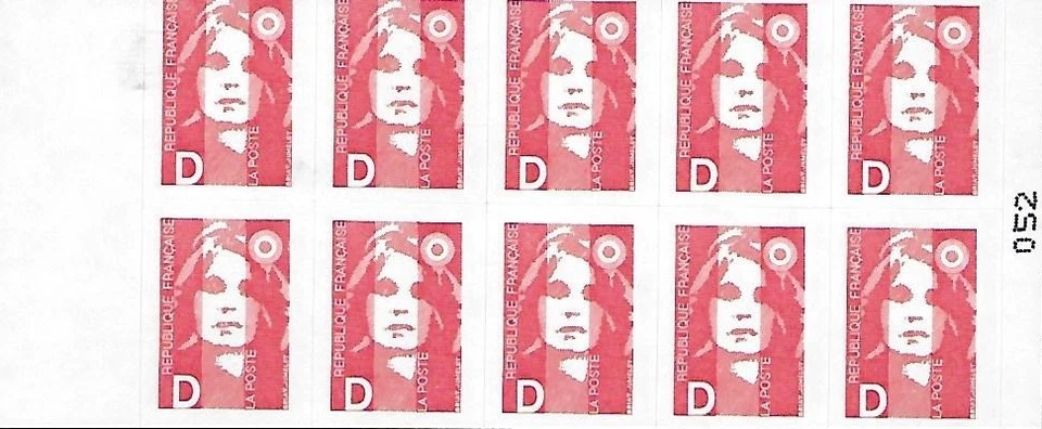 10 timbres neufs autocollants Marianne  à validité permanente 20g - Photo 1/1
