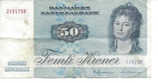Geldschein Banknote D&auml;nemark 50 Kronen 1972