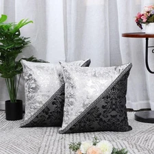 PiccoCasa Throw Pillow Case Silver Contrast Cushion Cover, Black & Silver 2pcs