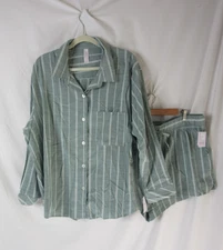 Auden Pajama Set Sage Green White Striped Shorts Button Down Size XXL NWT