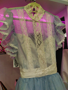 Gunne Sax Prairie Blue/White Lace High Neck A-Line Chiffon Dress 9