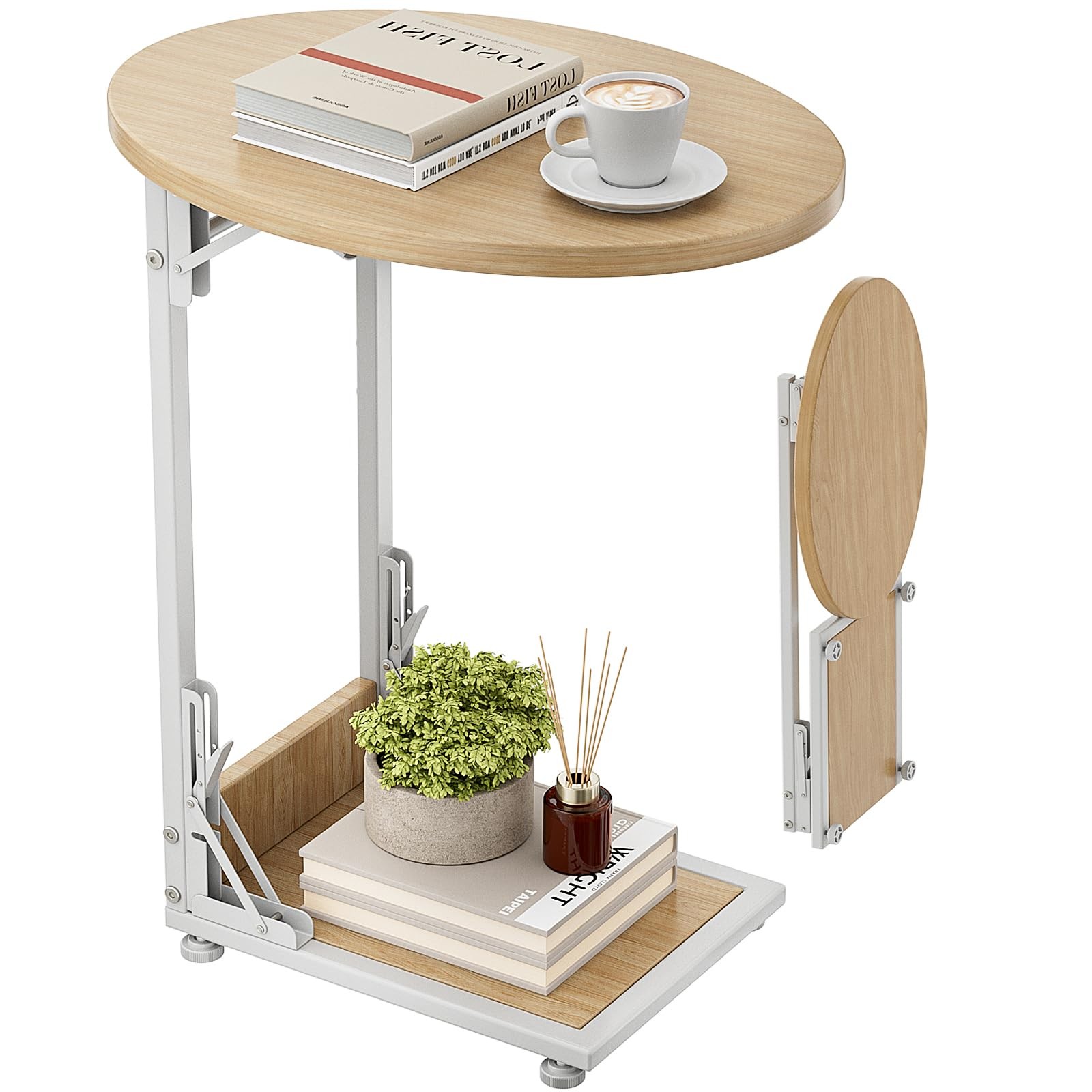 Folding Side Table End Couch Tables, C-Shaped End Table for Living Room, Smal...