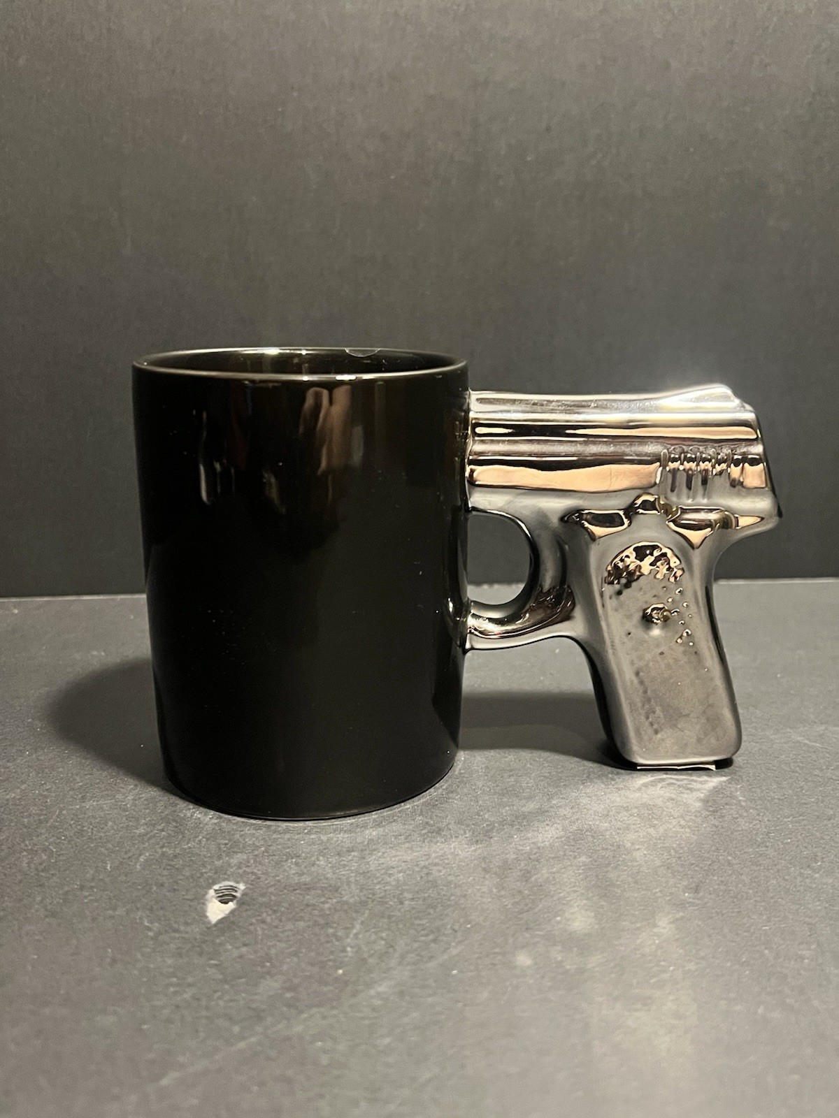 Black Silver Pistol Gun Handle Coffee Mug Ceramic Novelty Cup 12 oz 3D Gift Man