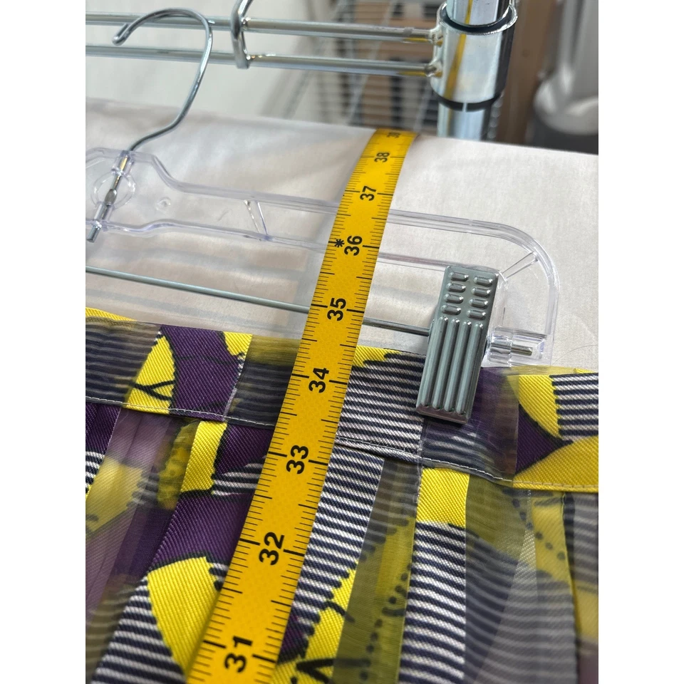 Falda midi con estampado amarillo púrpura arte moderno para usar para mujer Est. Paneles transparentes talla S Foto 3 de 4