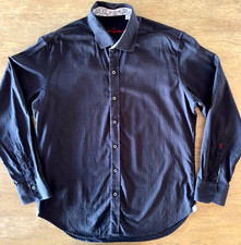 Robert Graham Mens Button Down Shirt-Black Jacquard/Gray Flip Windsor Cuff-Sze L