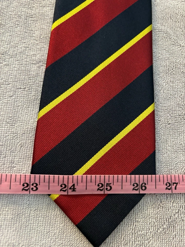 Corbata de seda Lands' End Universidad de Gales a rayas rojas/azul marino/doradas hechas a mano en EE. UU. USADA EN EXCELENTE ESTADO Foto 3 de 4