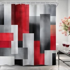 Black Grey Abstract Shower Curtain 72Wx72H Inch 72"W x 72"L Pack of 1 Red