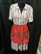 Vintage Handmade Half Apron Red Christmas Bird And Plant Pattern
