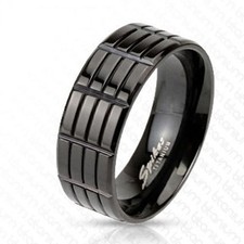 Herren Titan Rillen Ring Schwarz Profil Band Triple Groove Black Neu 8 mm breit