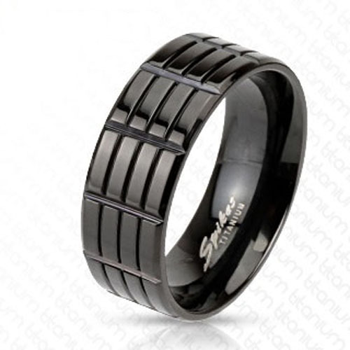 Anillo De Titanio Para Hombre Negro Con Perfil Triple De 8 Mm De Ancho Nuevo