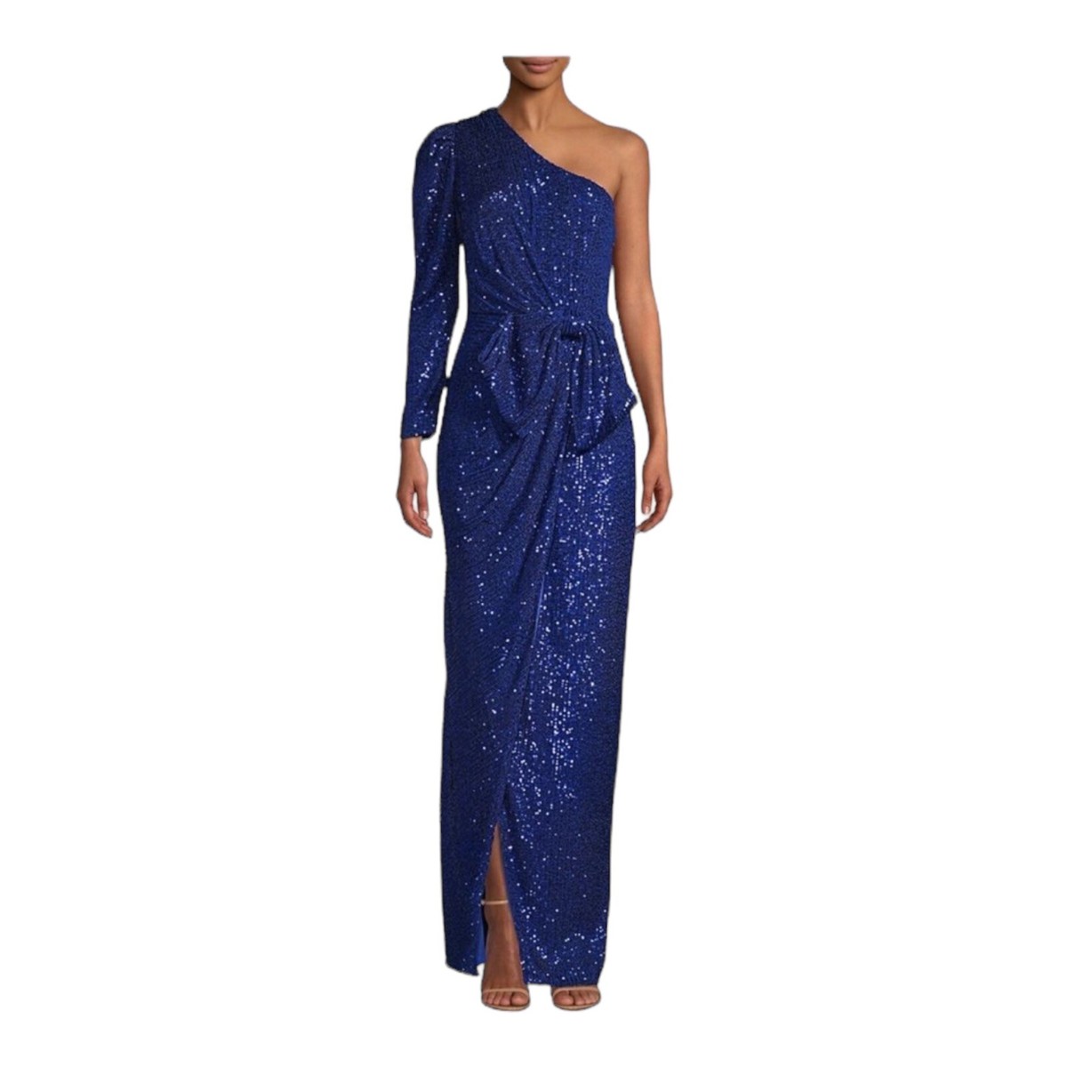 Jay Godfrey Sequin One-Shoulder Blue Gown Maxi Dress. Size 10