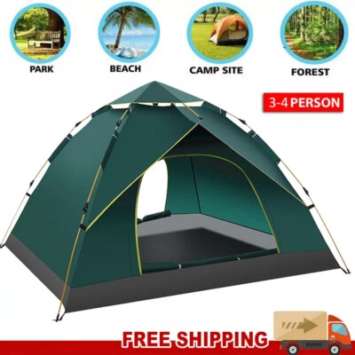 3-4 Person Pop Up Tents Waterproof Windproof Instant Tent for Camping Hiking US