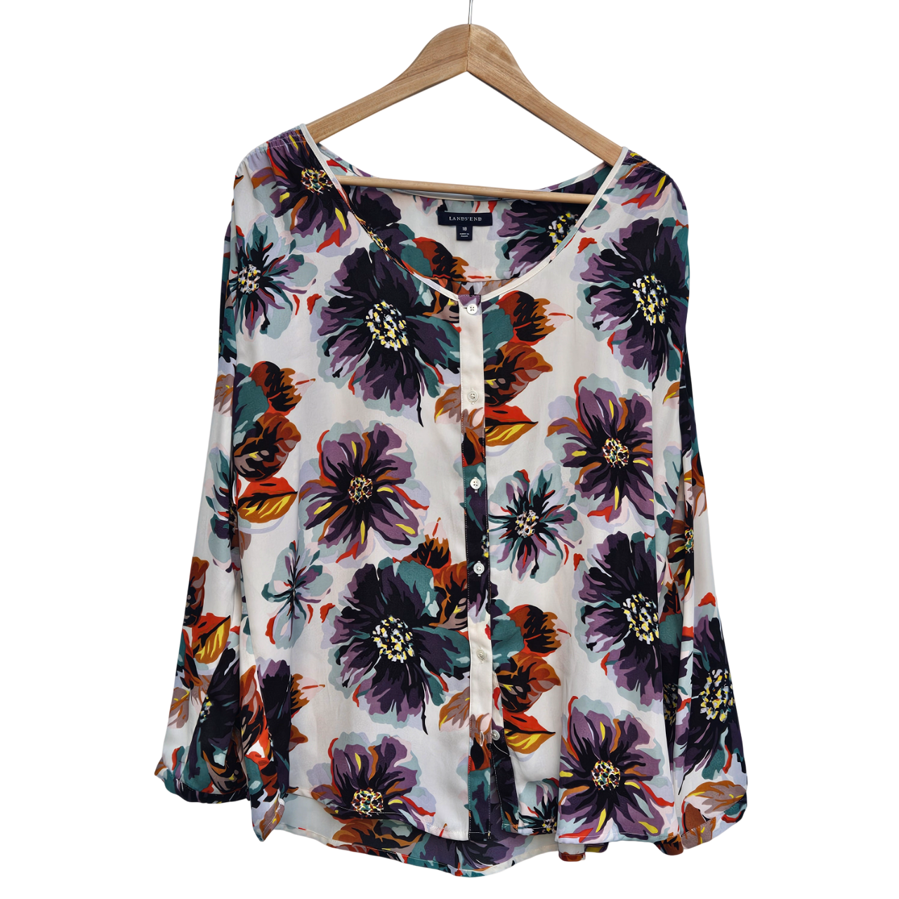Land’s End Women’s Floral Boho Blouse with Balloon Sleeves & Smocked Detail