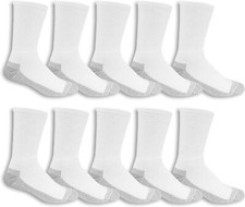 Fruit Of The Loom 10 Pack Men's Heavy Duty Performance Work Socks White, 6 - 12
