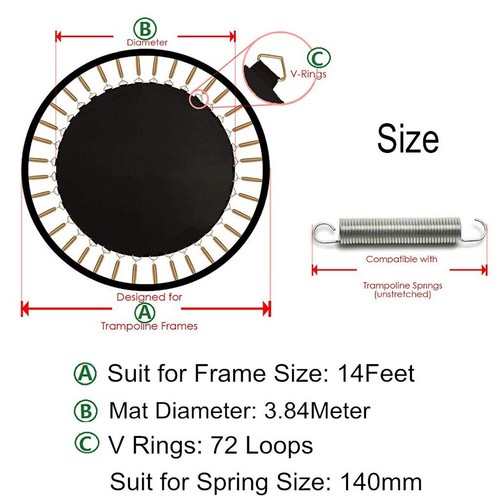 72 Springs x 140mm Centra Replacement Trampoline Mat Round Spring Top 14ft - Picture 11 of 13