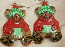 So Cute Hand-Painted Wintery Teddy Bear Earrings 1630M5