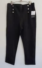 NWT Nicole Miller Women's Large Black Pull On Stretch Pants with 6 Button Detail