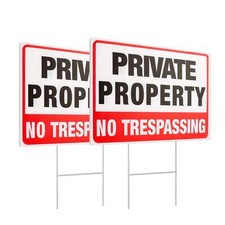 2 Pack Private Property No Trespassing Signs with Metal Wire H-Stakes, 12'' X...