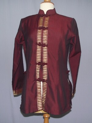 Vietnam Tunika 100% Seide Gr.(L) Bordeaux und Gold, Maokragen