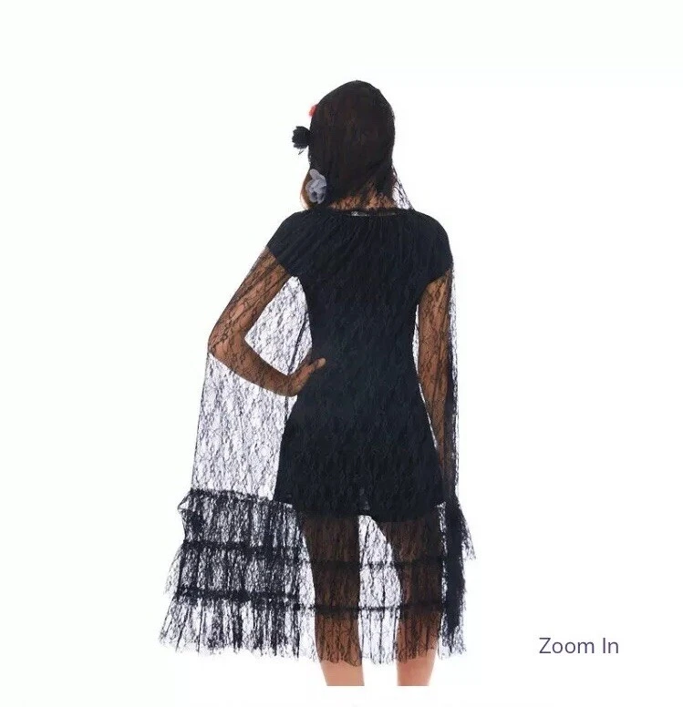 Day Of Dead Punk Rave Womens Gothic Lace Hooded Waistcoat Cloak Cape Black #D - Image 4 of 4