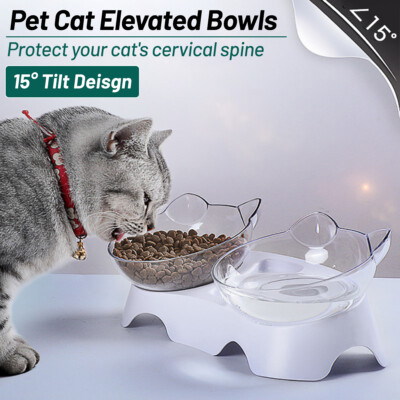 Pet Cat Dog Feeder Feeding Double Bowl Food Water Twin Dishes Elevated Stand