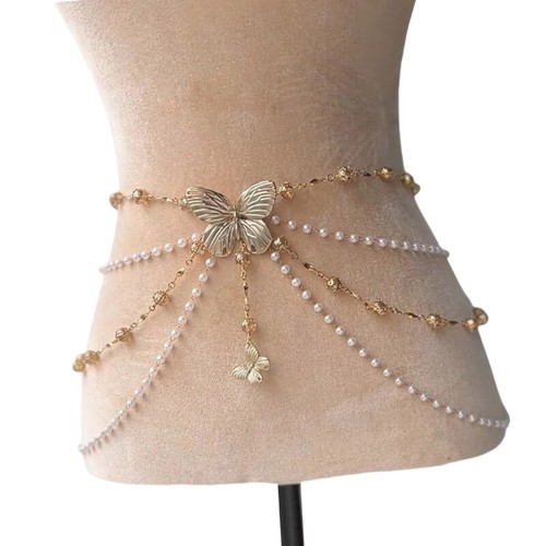 Delicate Imitation Pearls Waist Chain Fashionable Body Chain Wearable Waist Belt - Picture 10 of 14