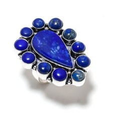 Lapis Lazuli Gemstone Handmade 925 Sterling Silver Jewelry Ring Size 8 W620