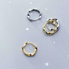 925 Sterling Silver Twisted Small Huggie Hoop Sleeper Earrings Men Womens A1415