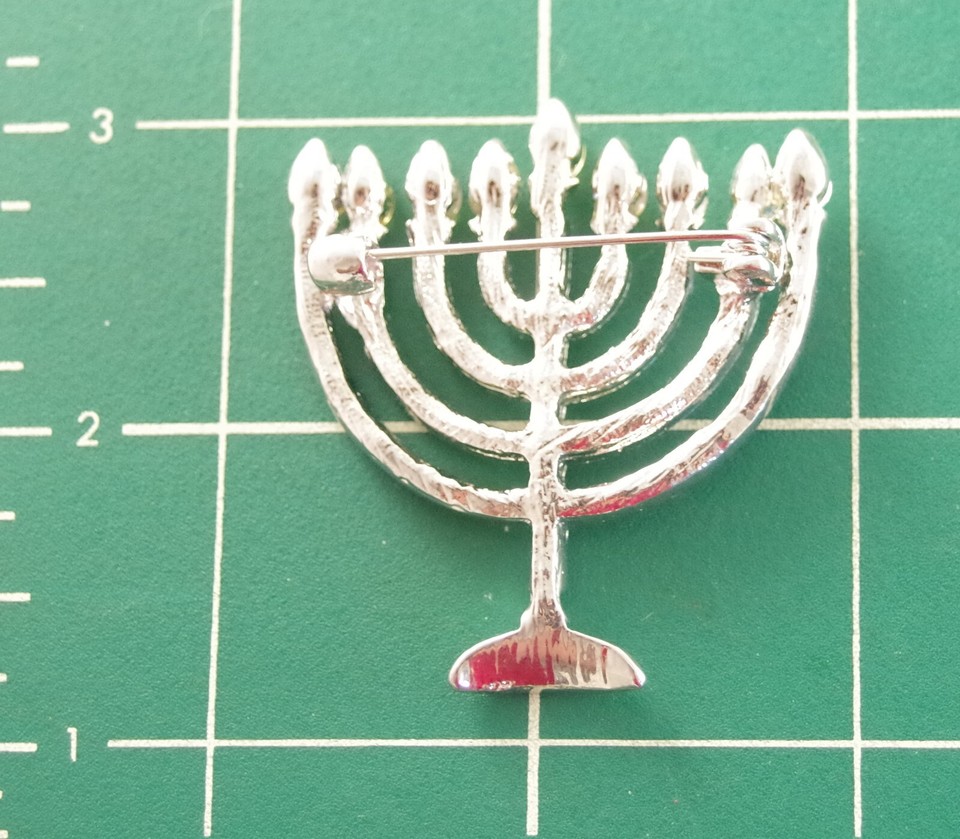 NWOT JEWISH HANUKKAH MENORAH/ CANDELABRA CRYSTAL RHINESTONE & SILVER ...