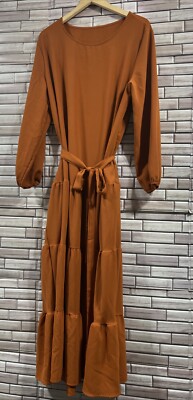 Shein womens 1X maxi dress rust orange long pullover tie waist pullover  comfort | eBay