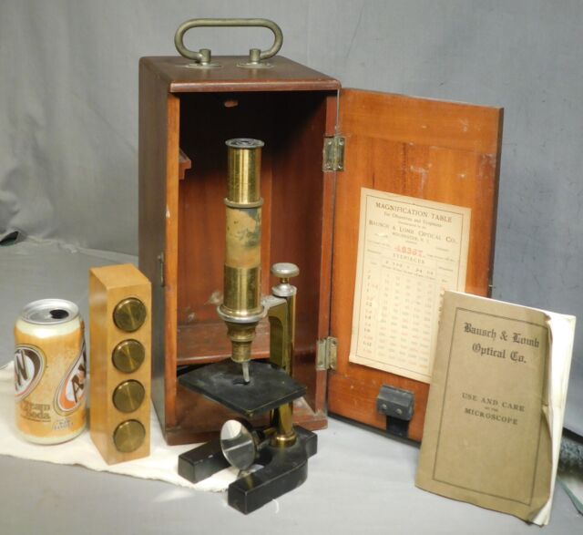 1904 Vintage Antique Brass Bausch Lomb Student Microscope ala Harvard Model