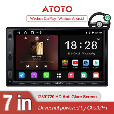 ATOTO 7'' 2 DIN Wireless Car Stereo Carplay Android Radio WiFi Head Unit w/ SWC