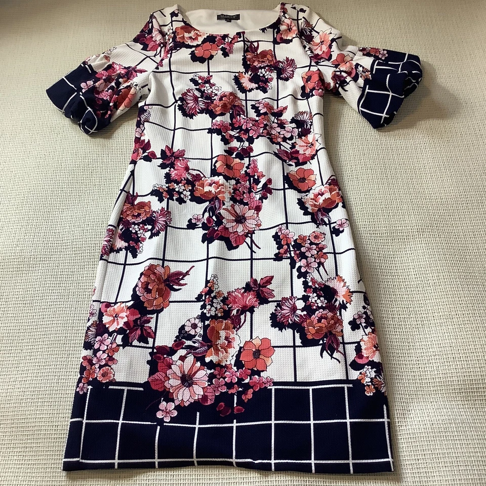 Glamour Vestido Pullover Cuello Redondo Floral Manga Campana Elastizado Mangas 3/4, Talla 10 Foto 4 de 4