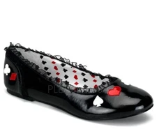 Funtasma Black Patent Leather Flats With Card Suit Motif & Ruffled Trim Size 5.5
