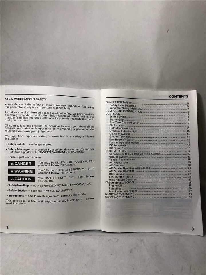 Honda Owner's Manual Generator EU1000i (00X31-ZT3-6110) | eBay