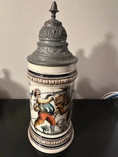 1/2L Print Under Glaze - Hand-painted Beer Stein - Man Filling Boot At Keg