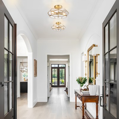 Modern Brass Ceiling Light with Glass Shade Elegant Fixture for Living Room