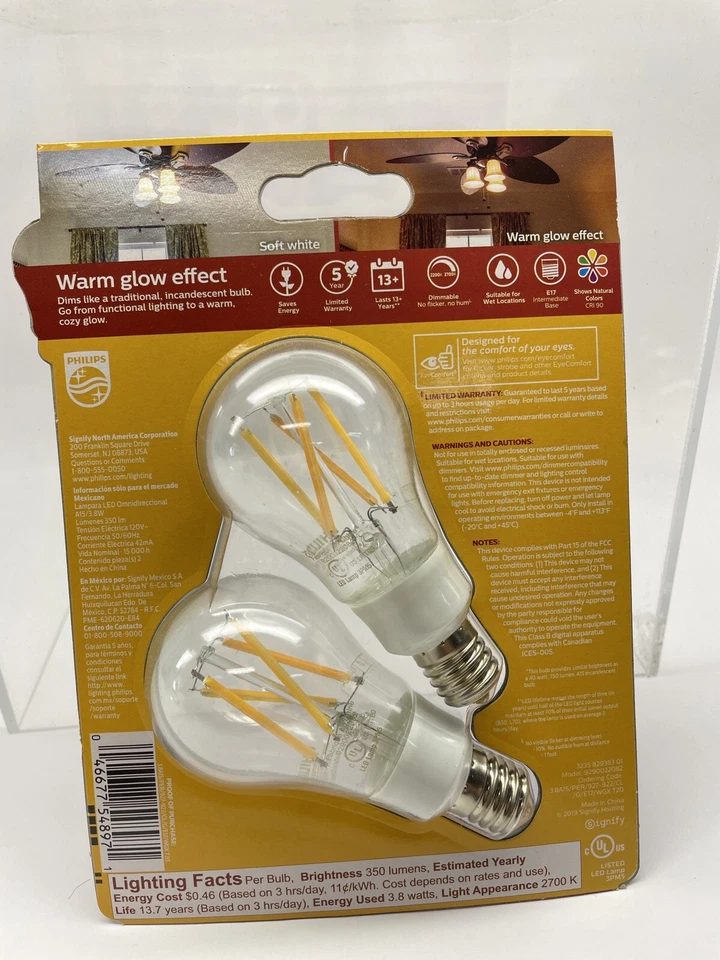 4 Pks Of 2 Bulbs - Philips 40-Watt Clear A15 LED Fan Bulbs - Dimmable E17 Base - Image 3 of 4