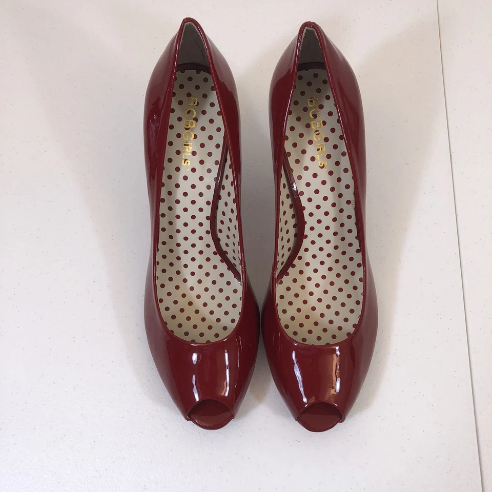 Zapatos de salón BCBG para niña rojos punta abierta talla 8B o 38 tacones tacón de 3 pulgadas Foto 4 de 4