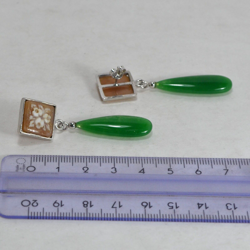 ORECCHINI ARGENTO 925 CAMMEI QUADRATI E PENDOLI GIADA AGHT 0536 - Foto 3 di 3